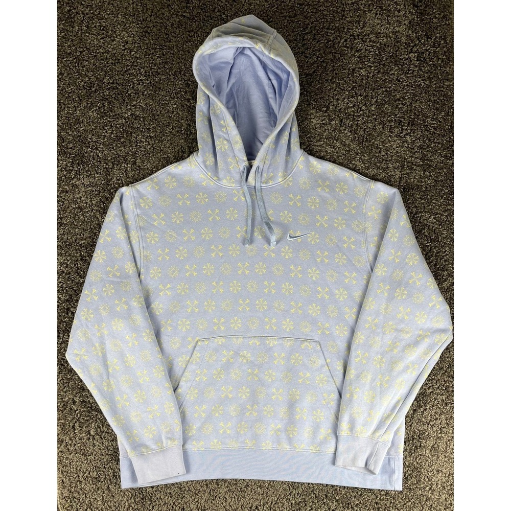 Nike Club Fleece Hoodie Light Blue Yellow Pinwheel AOP FJ1635-479 XL Mens